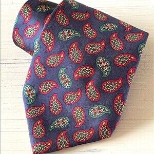Tommy Hilfiger Y2K Silk Tie Navy  Paisley Red Green and Gold 🎶